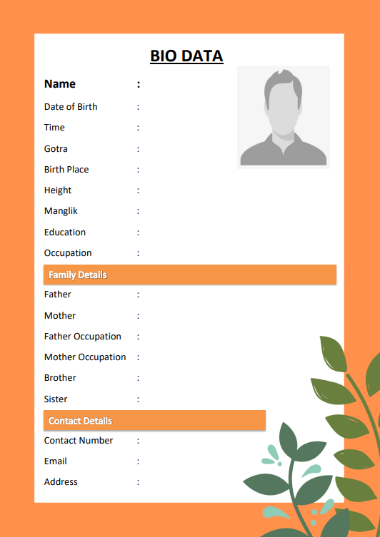 Marriage Biodata format orange border