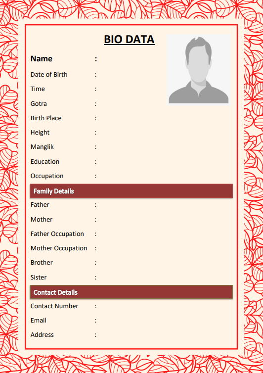 Marriage Biodata format red leaves