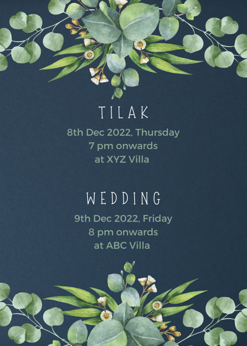 Wedding invitation card format 2 date page