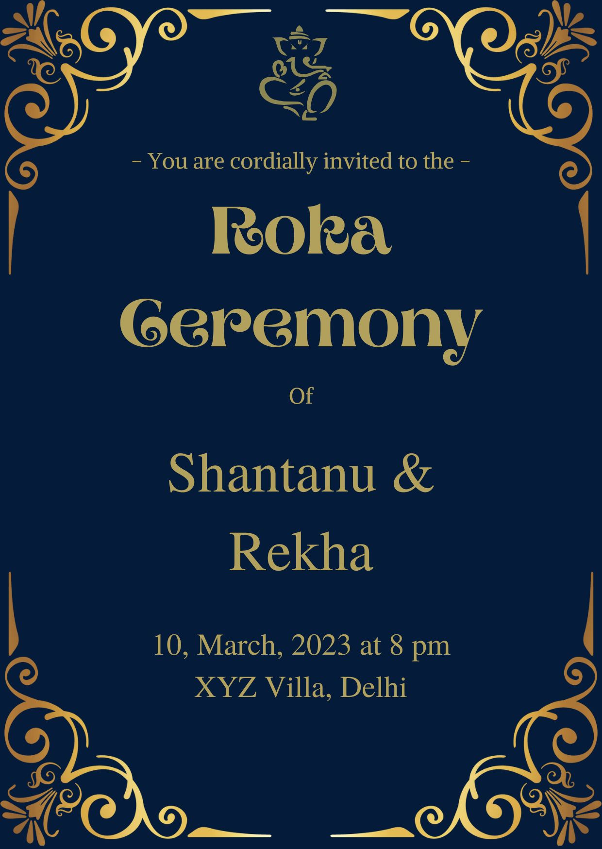 Roka ceremony card royalty