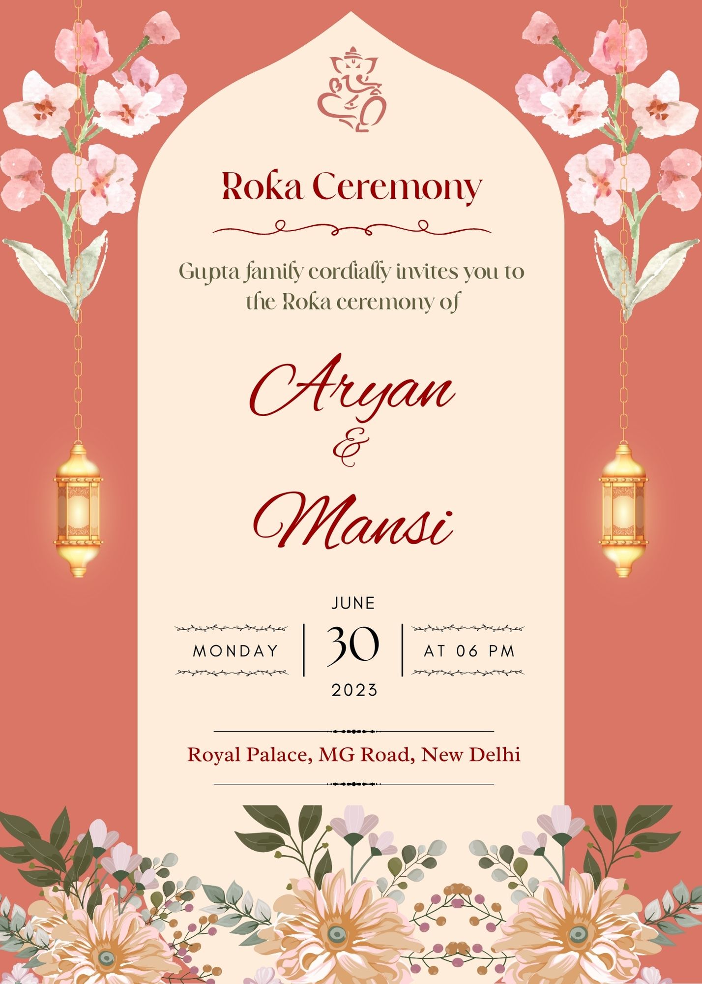 Roka ceremony invitation card lovely