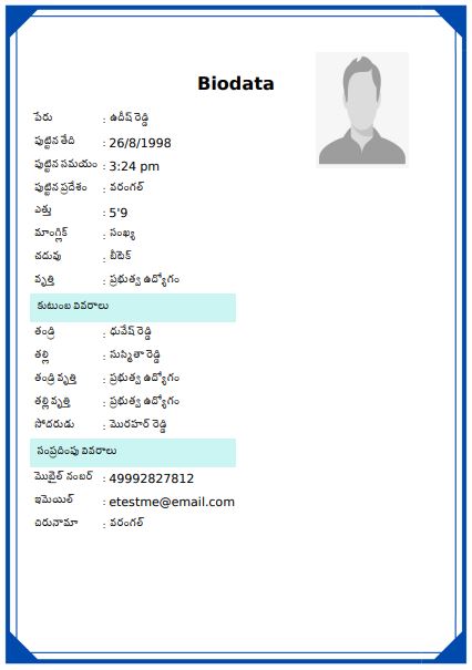 Telugu Marriage biodata Download - Shaadi Vibes
