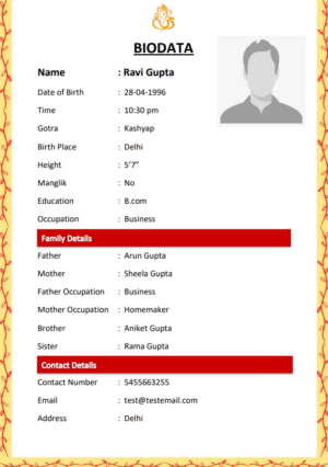 Hindu Marriage Biodata template