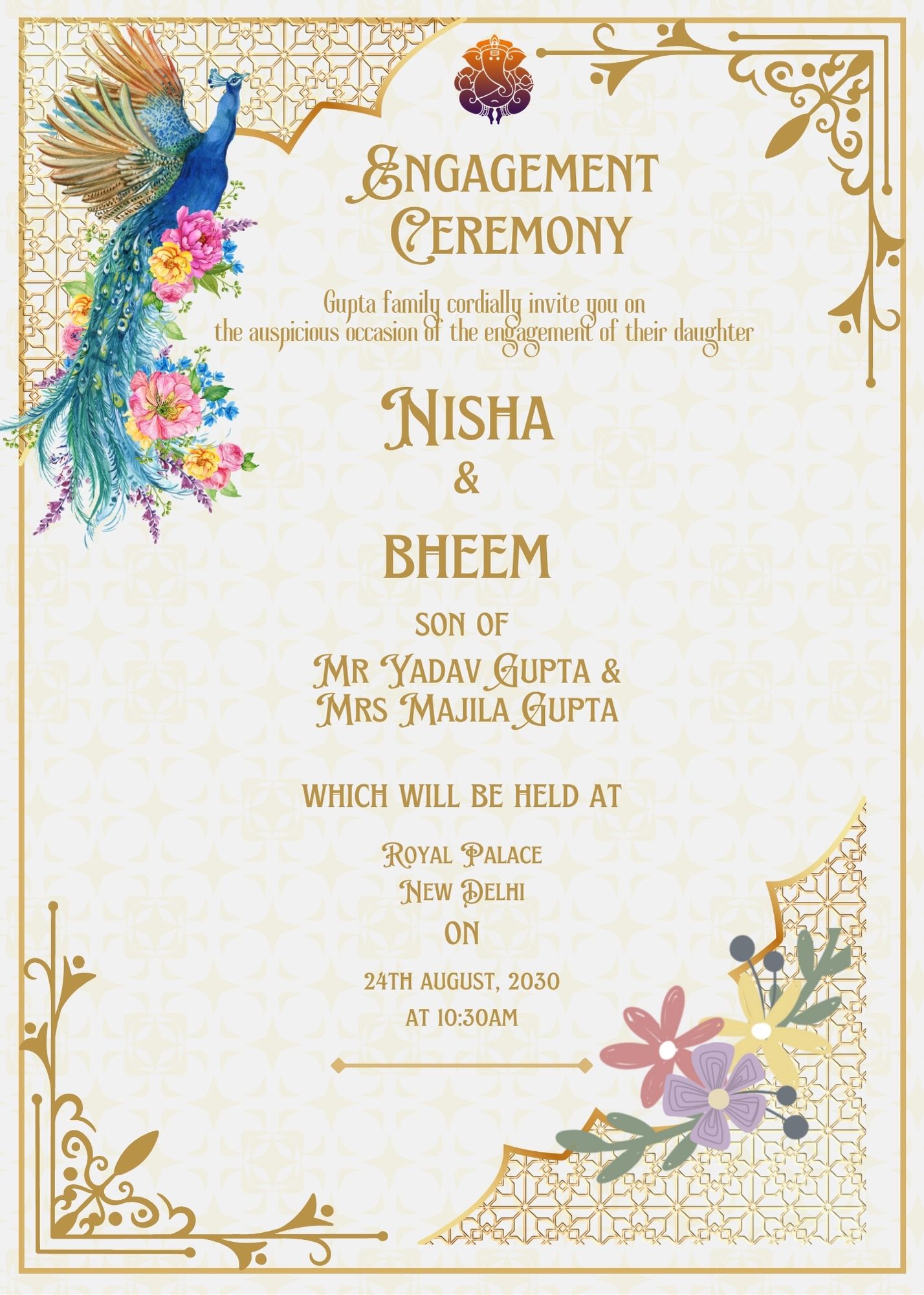 Ring ceremony card design