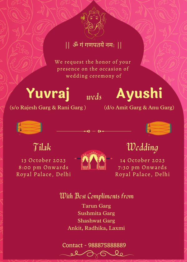 Traditional Indian Wedding card design in English