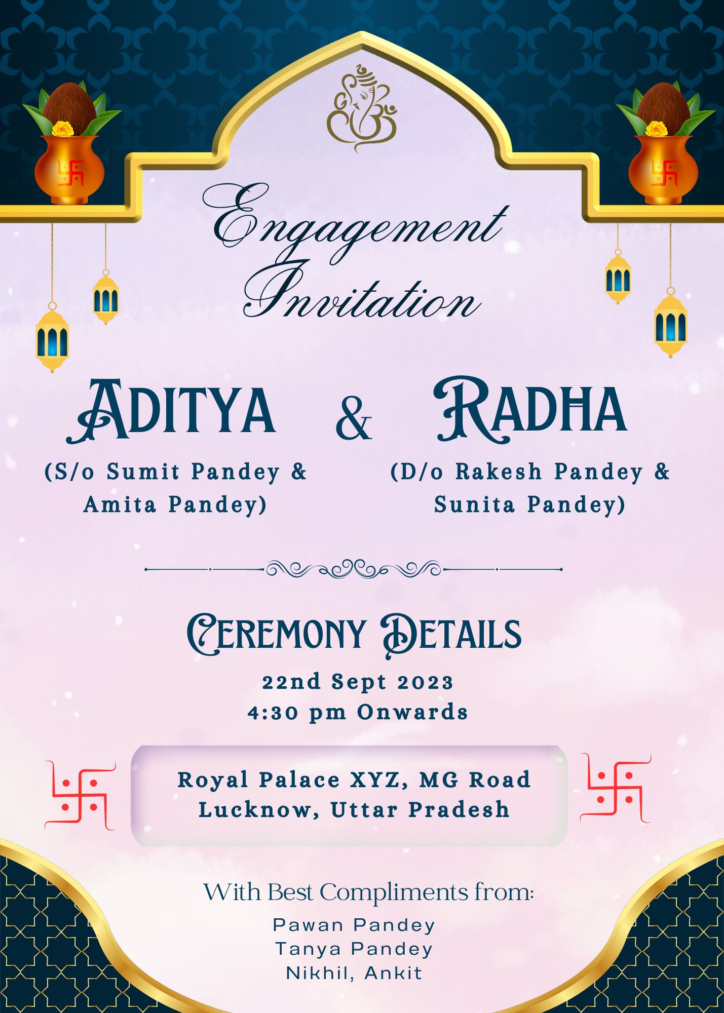 hindu engagement invitation card