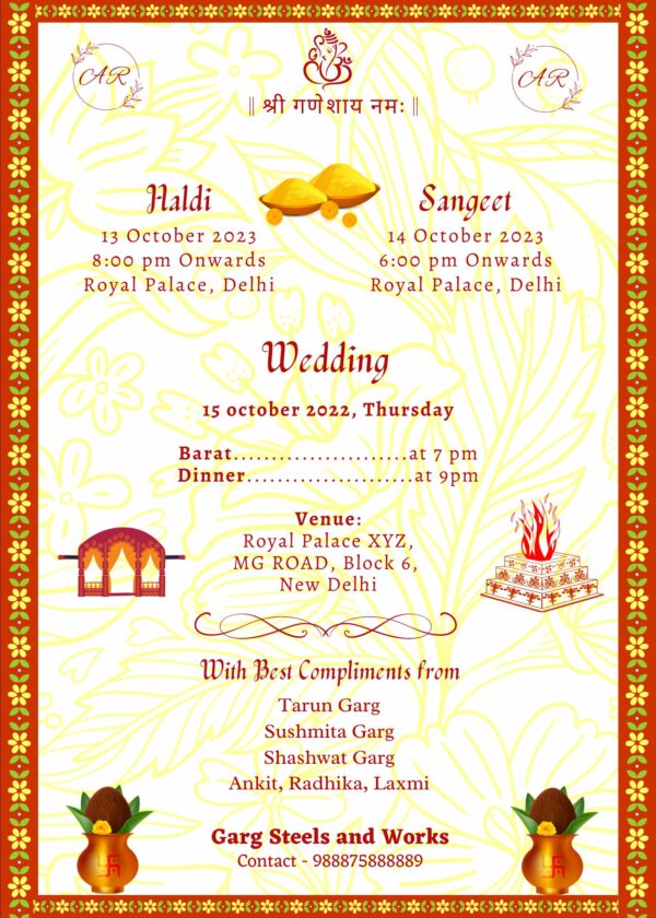 marriage card format