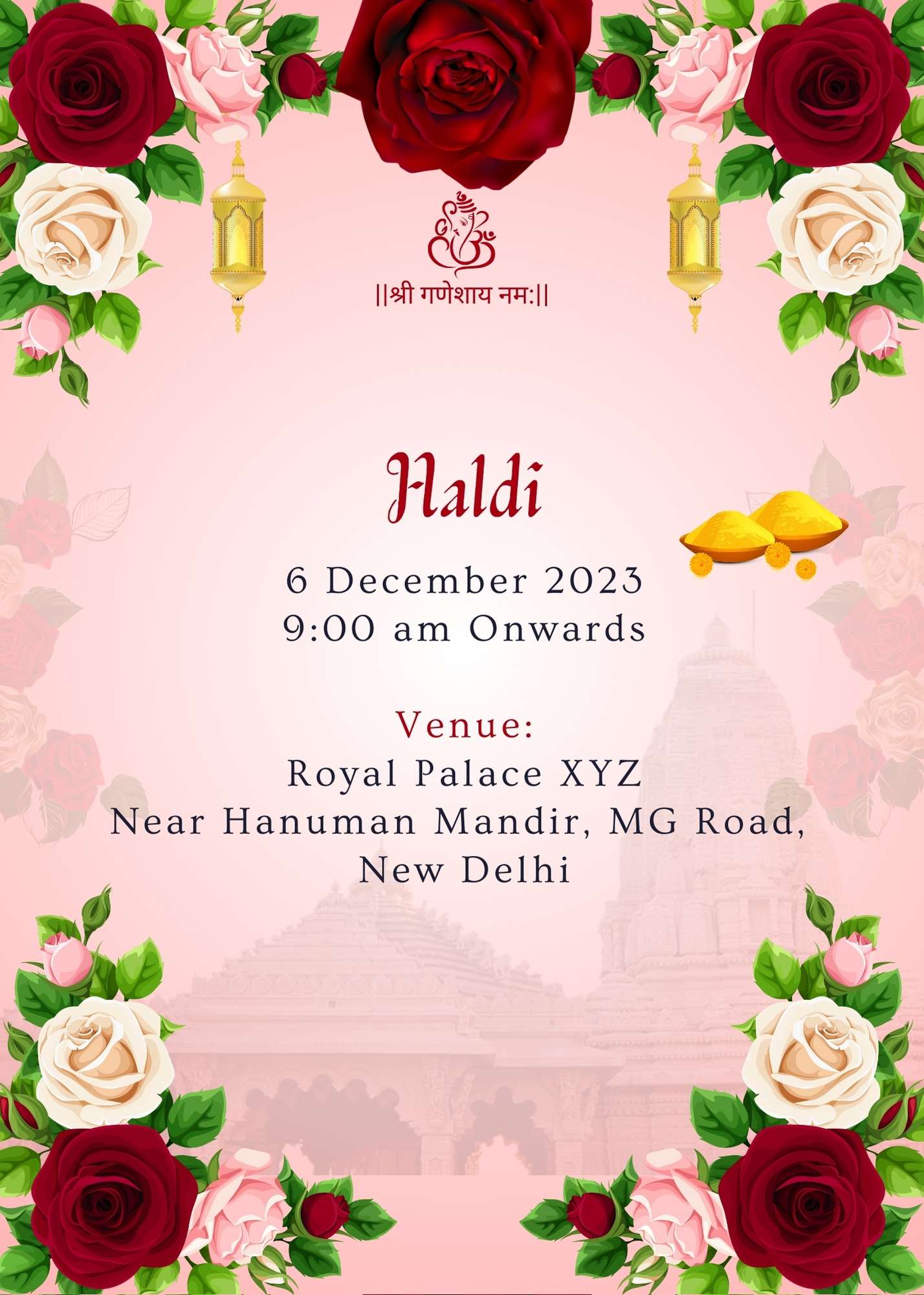 English wedding haldi invitation card
