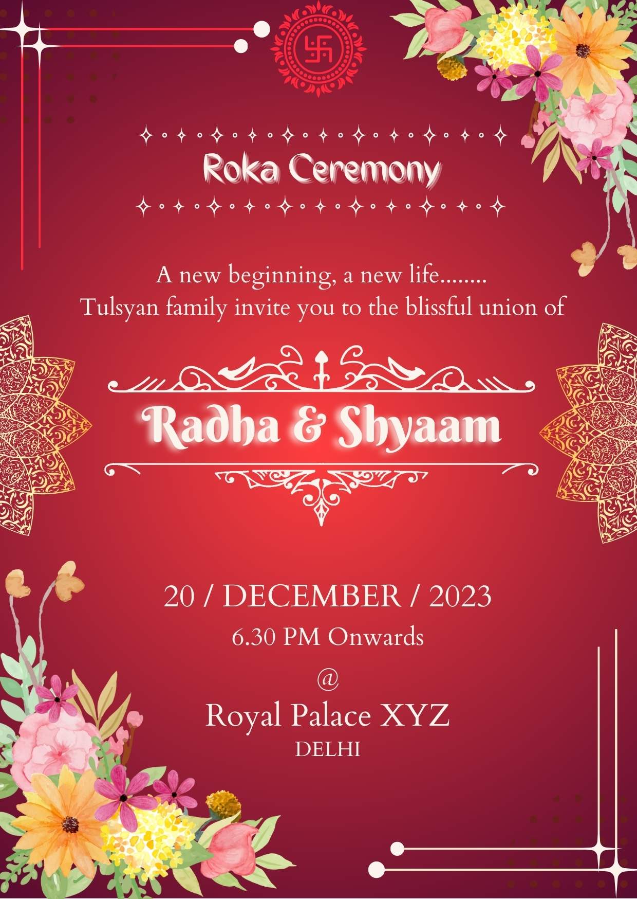 Traditional Roka ceremony e invite