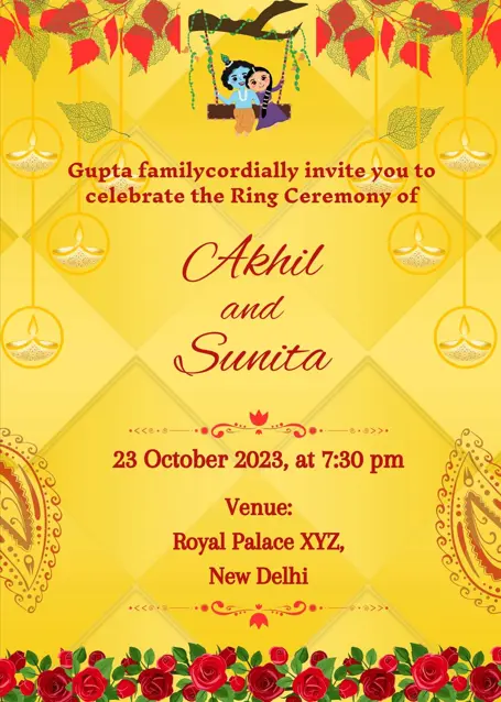 Engagement invitation template with Shri Krishna