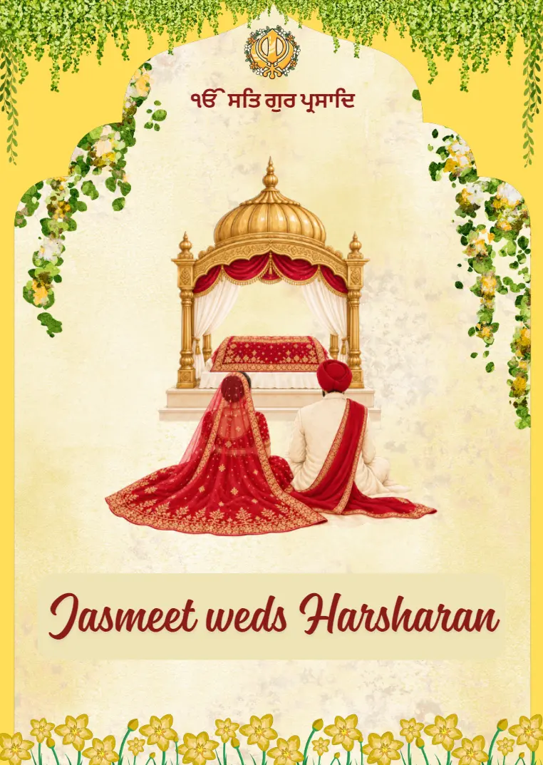 Sikh Wedding Invitation in Punjabi with Unique Design